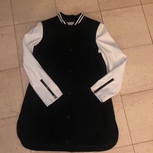 Flattering longline letterman jacket